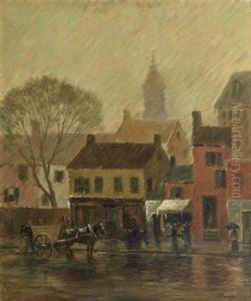 Rainy Day, New York City Oil Painting by Alexander Theobald Van Laer