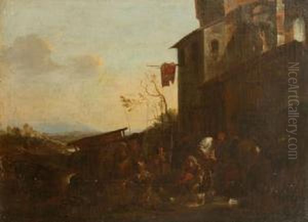 Village Scene Oil Painting by Pieter Van Laer (BAMBOCCIO)