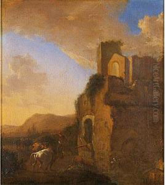 Paisaje Con Vacas Oil Painting by Pieter Van Laer (BAMBOCCIO)