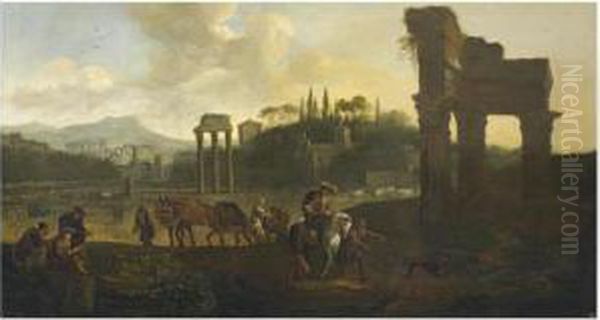 Rome, A View Of The Campo Vaccino Oil Painting by Pieter Boddingh Van Laer