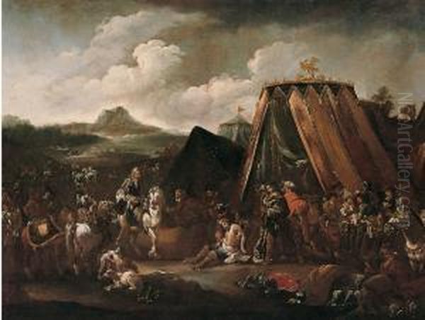 Bambocciata Con Accampamento Militare Oil Painting by Pieter Boddingh Van Laer