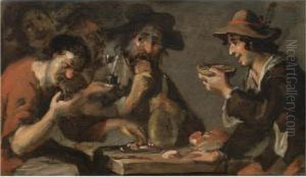 An Interior With Peasants Eating And Drinking Oil Painting by Pieter Boddingh Van Laer