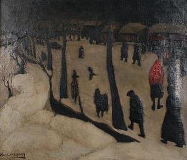 Winter Landscape Oil Painting by Gaston Van Landeghem