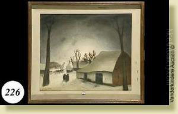 Village Anime Sous La Neige Oil Painting by Gaston Van Landeghem