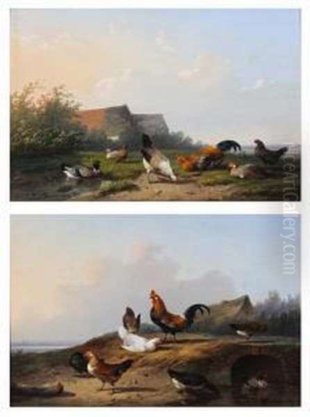 Chickens And Ducks By A Culvert Entrance Oil Painting by Cornelis van Leemputten