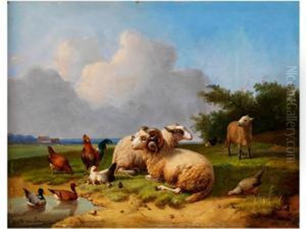 Idylle Mit Schafen Und Federvieh Oil Painting by Cornelis van Leemputten