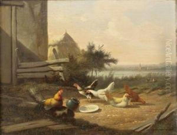 La Basse-cour Oil Painting by Jean-Baptiste Van Leemputten