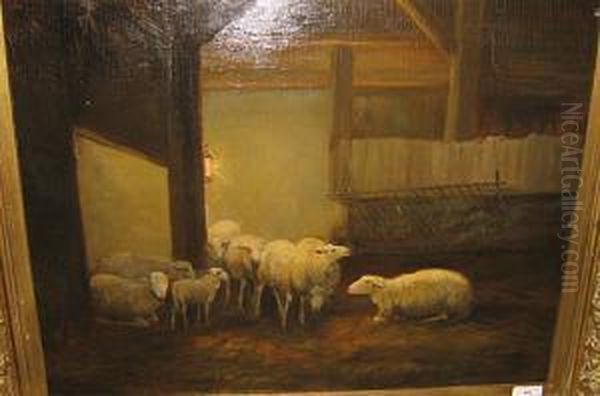 Moutons A La Bergerie Oil Painting by Jean-Baptiste Van Leemputten