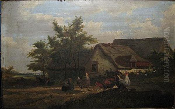 Basse-cour Oil Painting by Jef Louis Van Leemputten