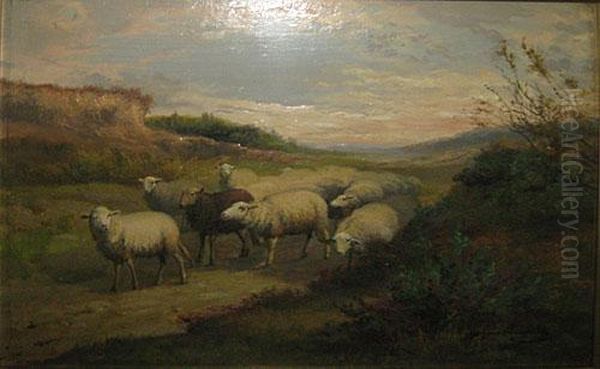 Moutons Oil Painting by Jef Louis Van Leemputten