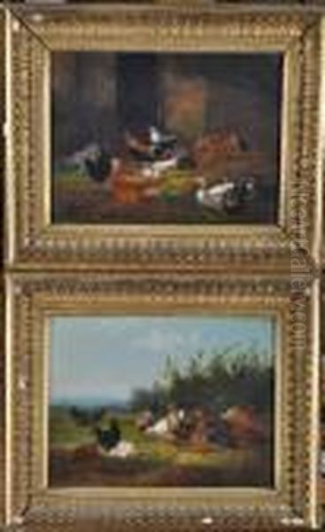 Studies Of Poultry Oil Painting by Jef Louis Van Leemputten