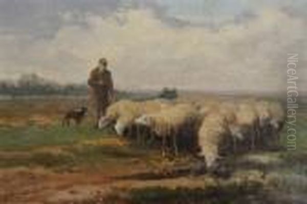 Schapenhoeder Oil Painting by Jef Louis Van Leemputten