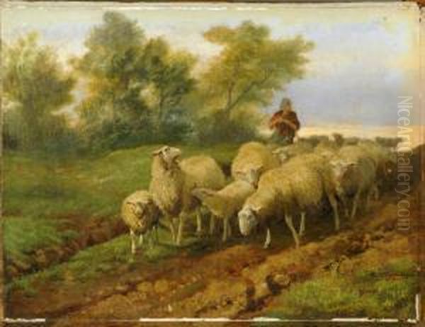 Les Moutons Oil Painting by Jef Louis Van Leemputten