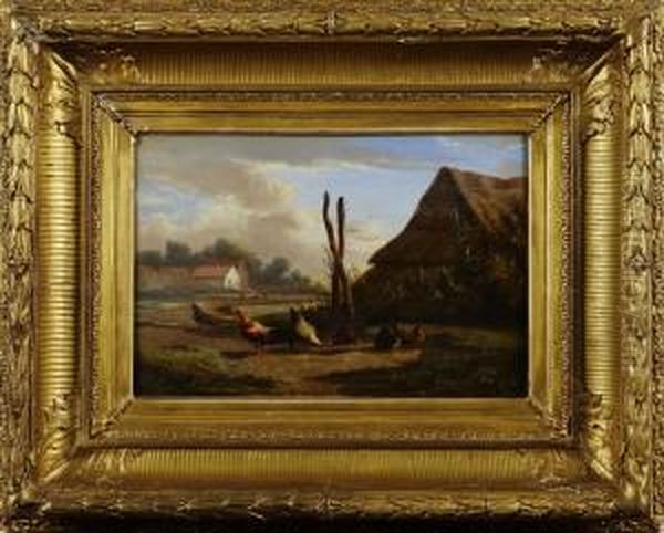 Gardsidyll Med Pickande Honor Oil Painting by Johan Lodewijk Van Leemputten