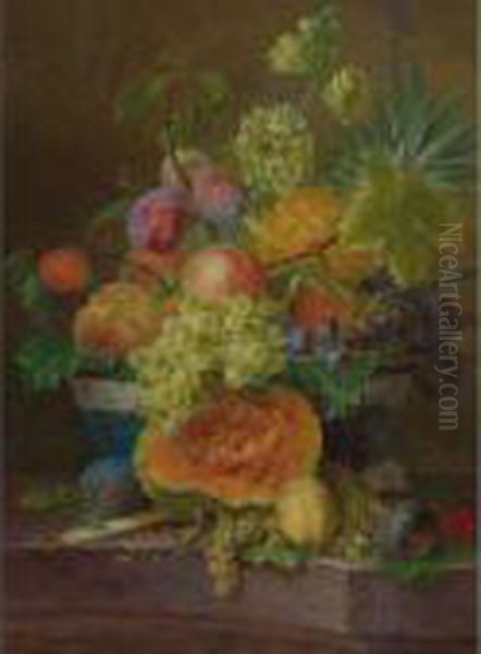 Still Life With Fruit In A Porcelain Vase From Paris Oil Painting by Willem van Leen