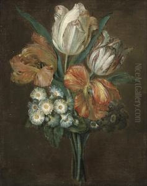 Parrot Tulips And Polyanthas Oil Painting by Willem van Leen