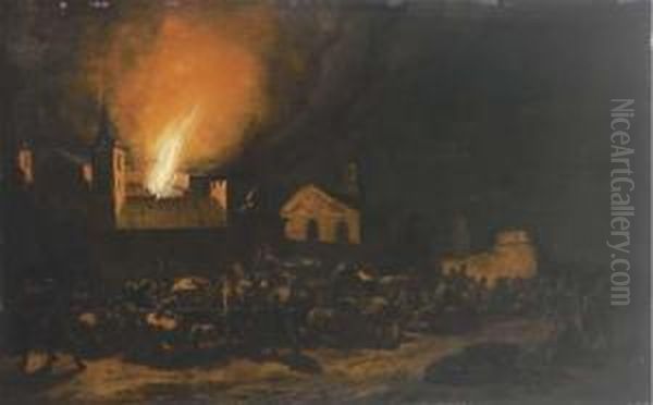 Notturna Con Borgo Incendiato Oil Painting by Phillip Van Leeuwen