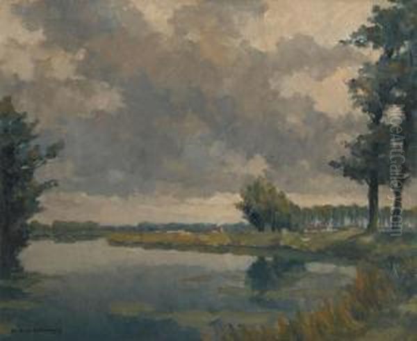 Ciel D'orage Sur La Lys Oil Painting by Karel Van Lerberghe