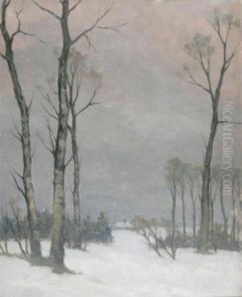 Winter View Oil Painting by Karel Van Lerberghe