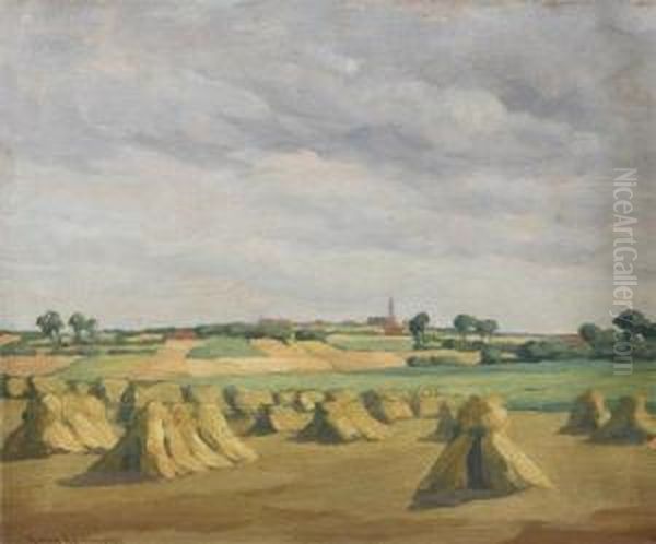 Haystacks Oil Painting by Karel Van Lerberghe