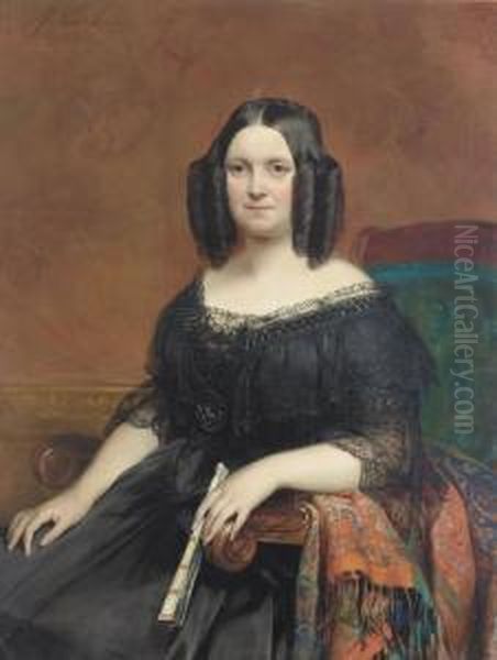 Portrat Einer Dame In Schwarzem Spitzenkleid Oil Painting by Joseph Van Lerius