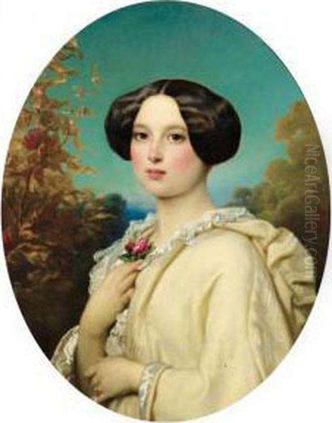 Portrait De Jeune Fille Oil Painting by Joseph Van Lerius