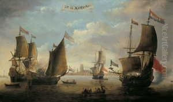 Dit Is Rotterdam. Kriegsschiffe Im Hafen Von Rotterdam. Oil Painting by Jan Van Leyden