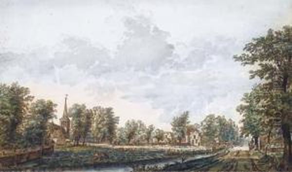 Vue Du Village De Schalkwijk Dans La Province D'utrecht Oil Painting by Jacobus Van Liender