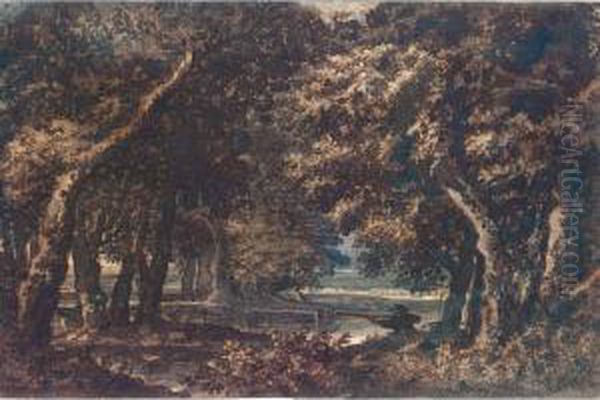 Wooded Landscape With A Hunter Shooting Duck Oil Painting by Jacobus Van Liender