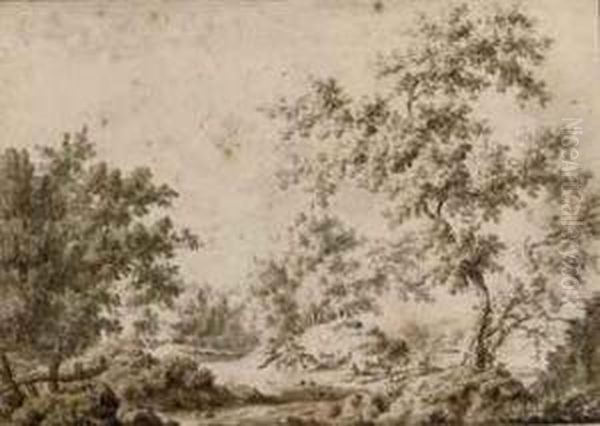 A Wooded Landscape With Shepherds And Their Cattle Oil Painting by Paulus Van Liender