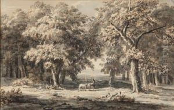 Deux Cerfs Dans Un Sous-bois Oil Painting by Paulus Van Liender