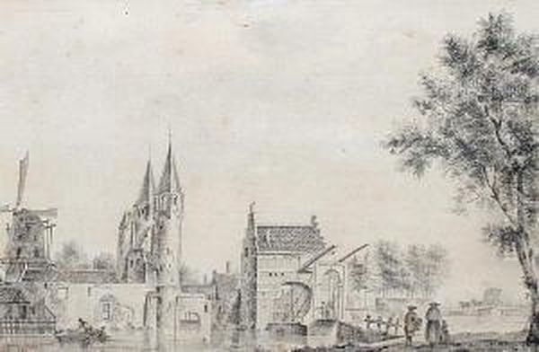 View Of A Dutch Town, Possibly Utrecht Oil Painting by Paulus Van Liender