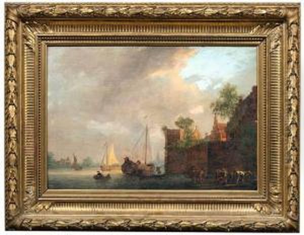 Hollandische Kanallandschaft Mit Befestigter Stadt Oil Painting by Pieter Jacobsz. Van Liender