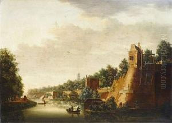 Vue D'une Ville Fortifiee Devant Un Canal Oil Painting by Pieter Jacobsz. Van Liender