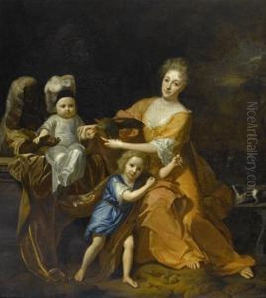 Mother With Children And Maid In A Park Oil Painting by Hendrick Van Limborch