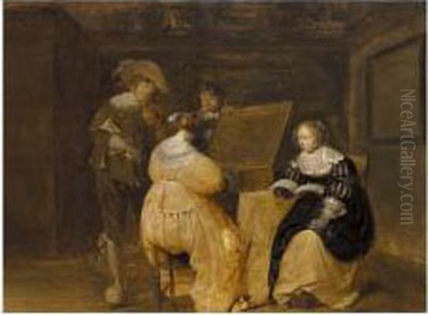 A Musical Party In An Interior Oil Painting by Michiel D. Van Limborch