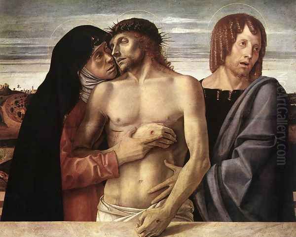 Dead Christ Supported by the Madonna and St John (Pietà) 1460 Oil Painting by Giovanni Bellini