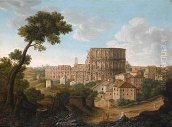 A View Of The Colosseum, Rome Oil Painting by Giacomo Van Lint