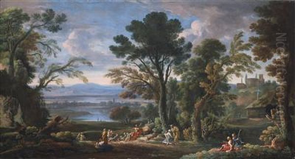 Landscape With The Sermon Of Saint John The Baptist Oil Painting by Hendrik Frans Van Lint