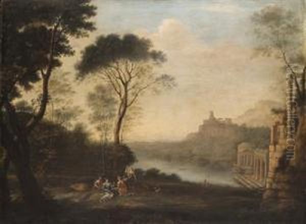 A Landscape With Ruins And Figures Oil Painting by Hendrik Frans Van Lint