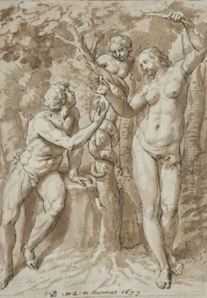 La Tentation D'adam Et Eve Oil Painting by Pieter van Lint