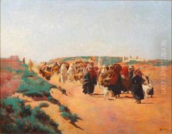 Sur La Route De Kairouan Oil Painting by Joseph Van Loix