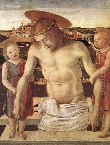 Dead Christ Supported by Two Angels (Pietà) c. 1460 Oil Painting by Giovanni Bellini