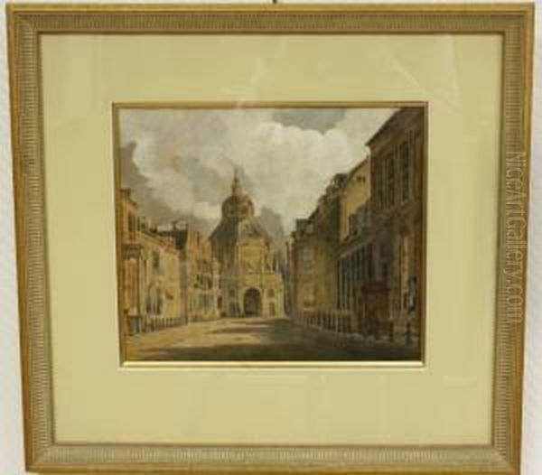 Gezicht Op De Marekerk In Leiden Oil Painting by Johan Nicolaas Van Lokhorst