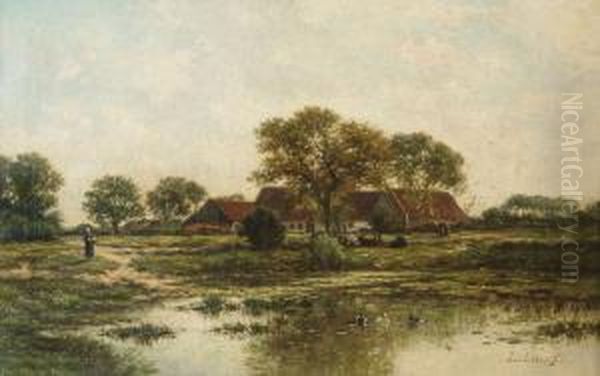 Weids Landschap Met Personage Oil Painting by Johan Nicolaas Van Lokhorst