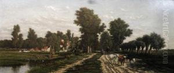 The Edge Of The Village - Cattle
In A Land Oil Painting by Johan Nicolaas Van Lokhorst