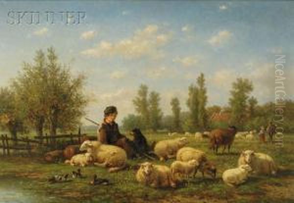 In The Pasture Oil Painting by Johan Nicolaas Van Lokhorst