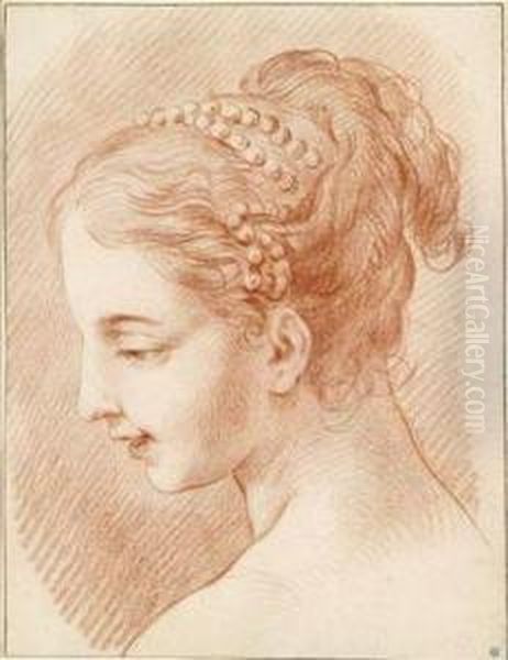 The Head Of A Young Woman In Profile To The Left Oil Painting by Carle van Loo