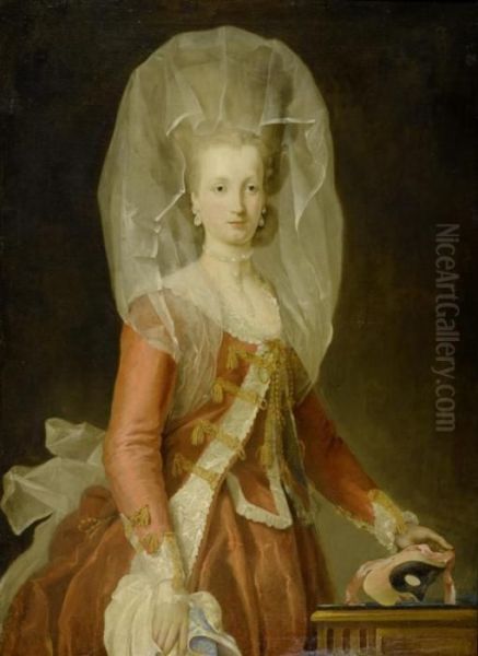 Noblewoman With A Mask Oil Painting by Charles-Amedee-Philippe van Loo