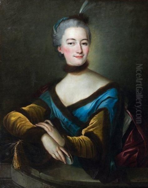 Portrait De Femme A L'aigrette Oil Painting by Charles-Amedee-Philippe van Loo